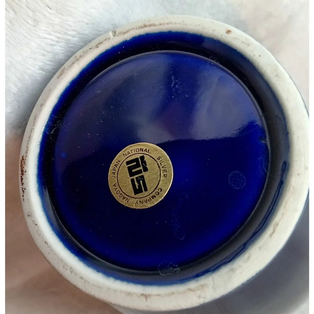 Japanese Nagoya Vintage Porcelain Vase Cobalt Blue Floral Gold Trim Collectible